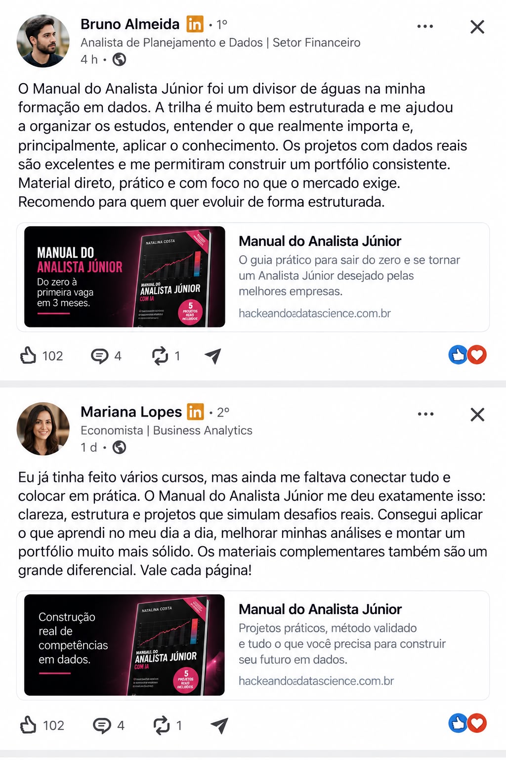 Depoimentos Bruno Almeida e Mariana Lopes — LinkedIn