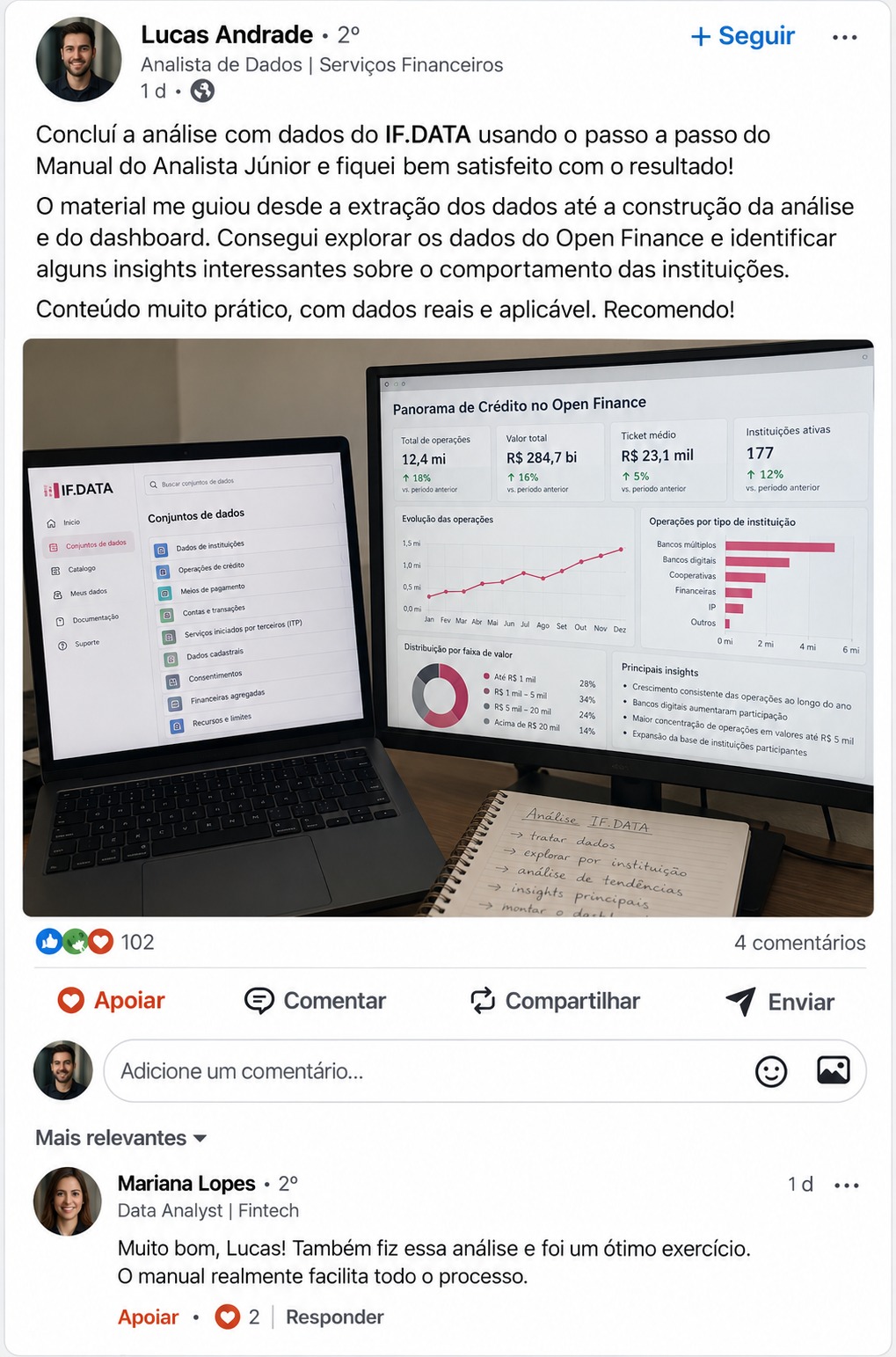 Depoimento Lucas Andrade — análise IF.DATA concluída com dashboard