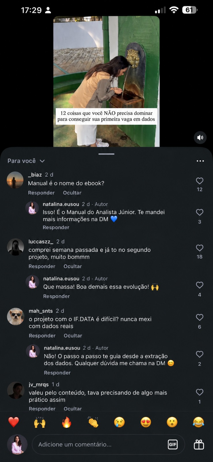 Depoimento TikTok — já to no segundo projeto